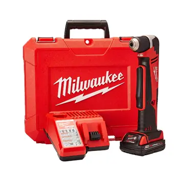 White Milwaukee Electric Tool 2615-21CT Right Angle Cordless Drill Kit, 18 V, Li-Ion, 38 Single Sleeve Chuck 